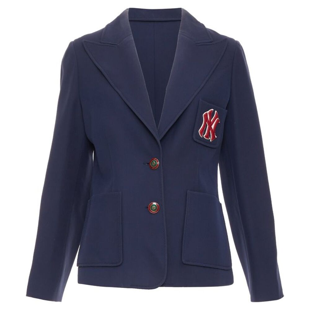 GUCCI NY Yankees 2018 Alessandro Michele navy wool silk blazer jacket IT42 M